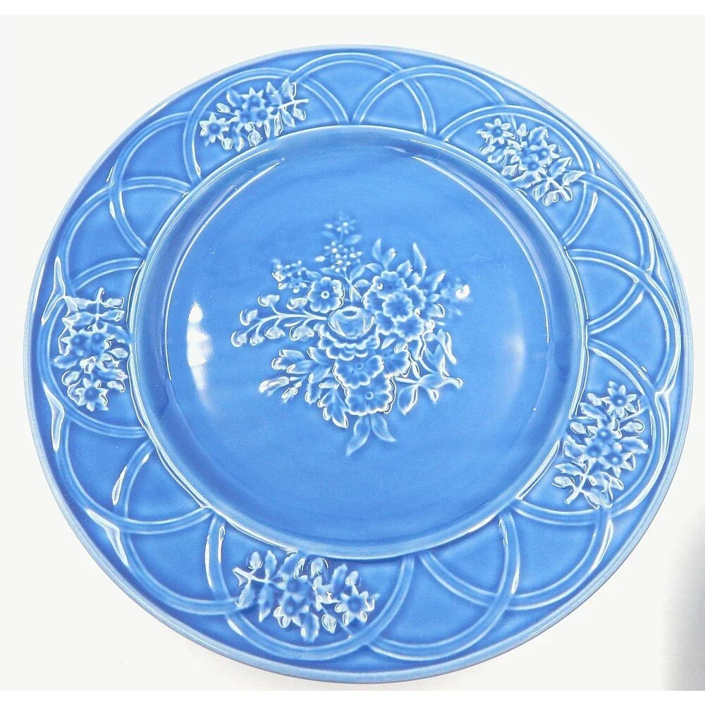 Bordallo Pinheiro Pottery Blue Floral Arch Dinner Plate 10 Inch Lot 5 Portugal